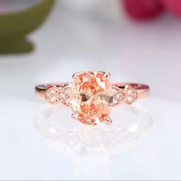 Simulated Morganite Clear Cubic Zirconia Rose Gold Tone Ring Size 8 NWT - Picture 2 of 5